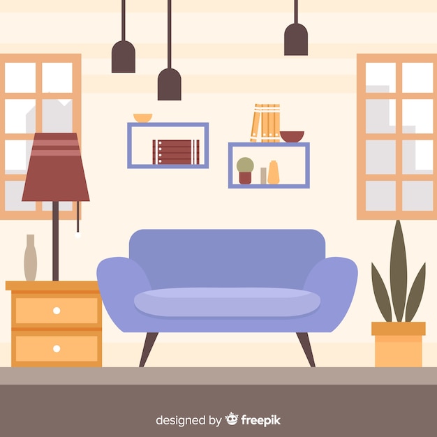 Gratis vector moderne woonkamer met een plat ontwerp