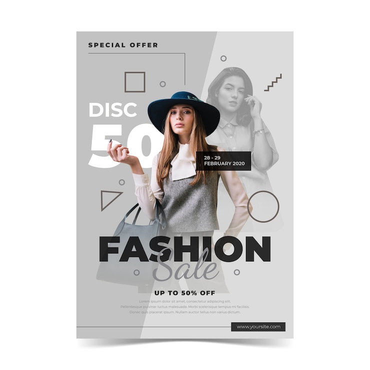 Gratis Vector modewinkel sjabloon met model