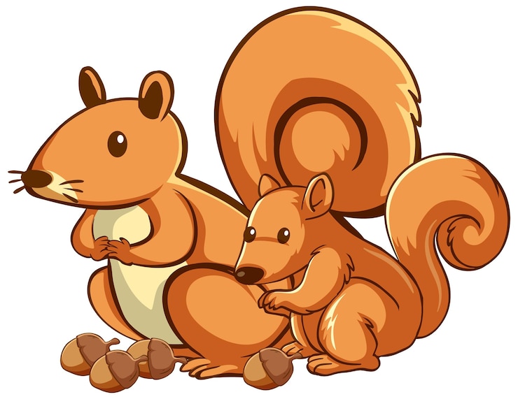 Gratis Vector moeder en baby eekhoorn cartoon op witte achtergrond