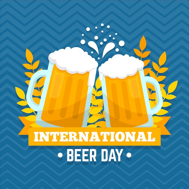 Gratis vector mokken gevuld met bier internationale bierdag evenement