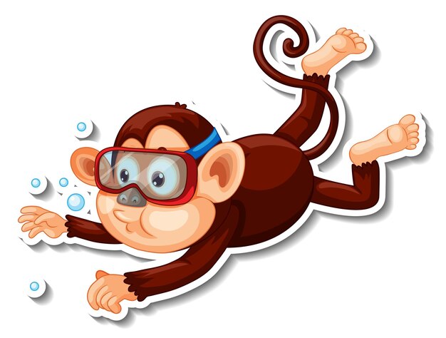 Monkey wear snorkelmasker stripfiguur sticker