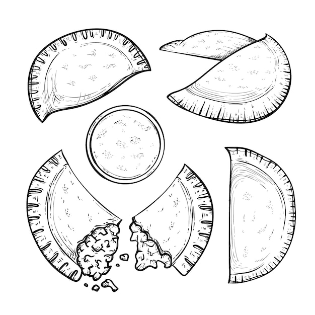 Gratis vector monochromatische empanada-collectie