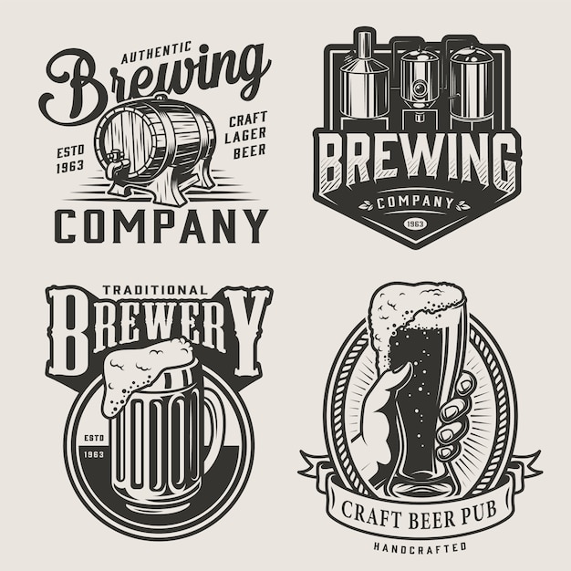 Gratis vector monochrome brouwerij vintage emblemen