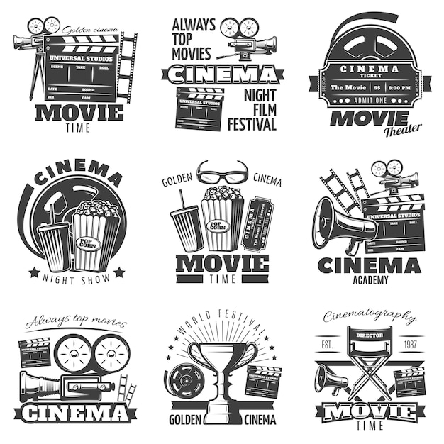 Gratis vector monochrome cinema-emblemen