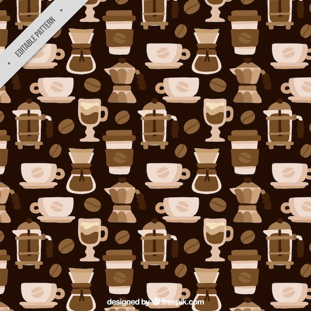 Gratis vector monochrome koffie patroon in plat design