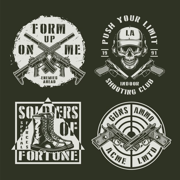 Monochrome leger- en militaire emblemen