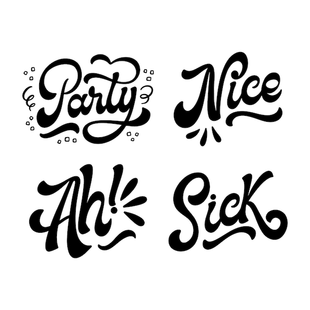 Gratis vector monochrome letters populaire woorden stickers collectie