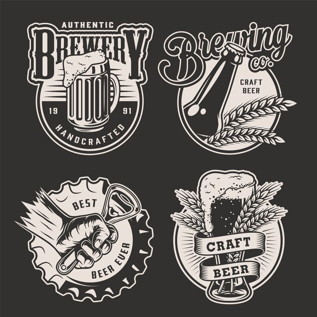 Monochrome vintage brouwerij badges