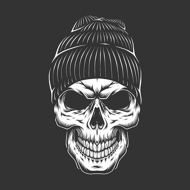 Monochrome vintage schedel in hipster hoed
