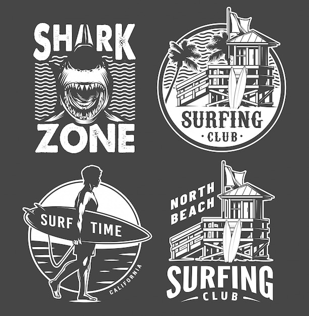 Monochrome vintage surfen badges set