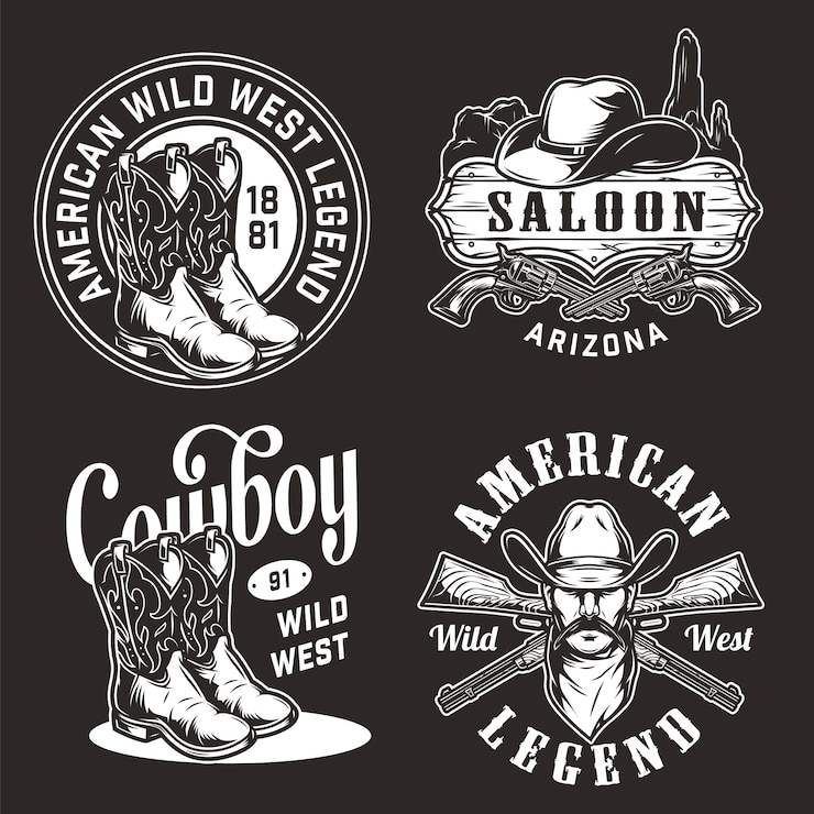 Gratis Vector monochrome vintage wilde westen labels