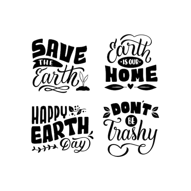 Monochroom belettering aarde dag stickers collectie