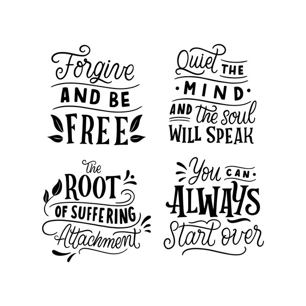 Monochroom belettering boeddha stickers collectie