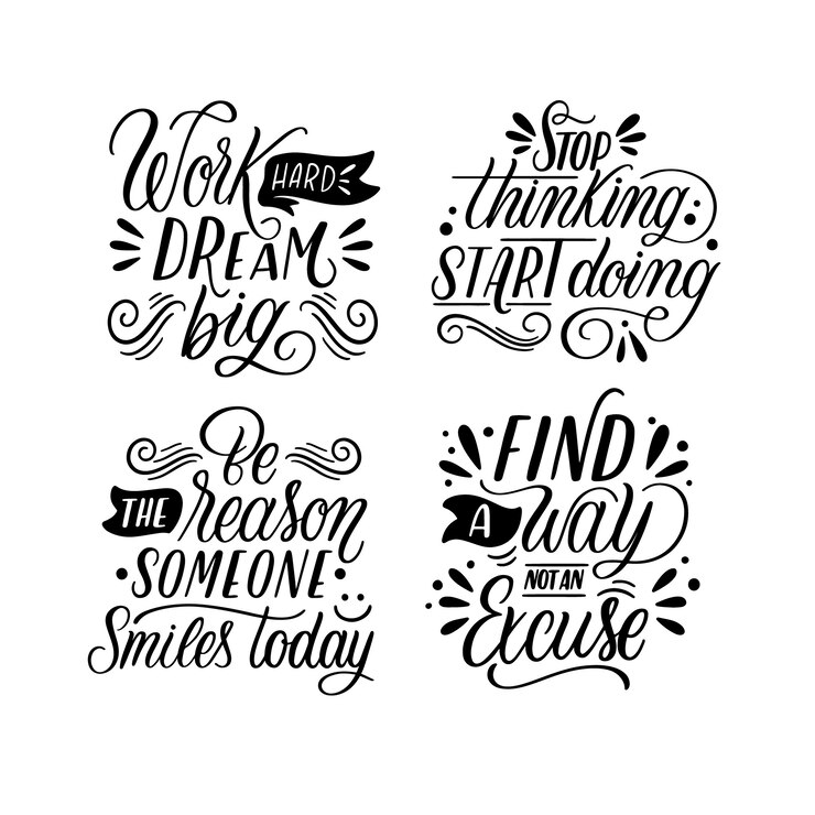 Gratis Vector monochroom belettering motiverende citaten stickers collectie