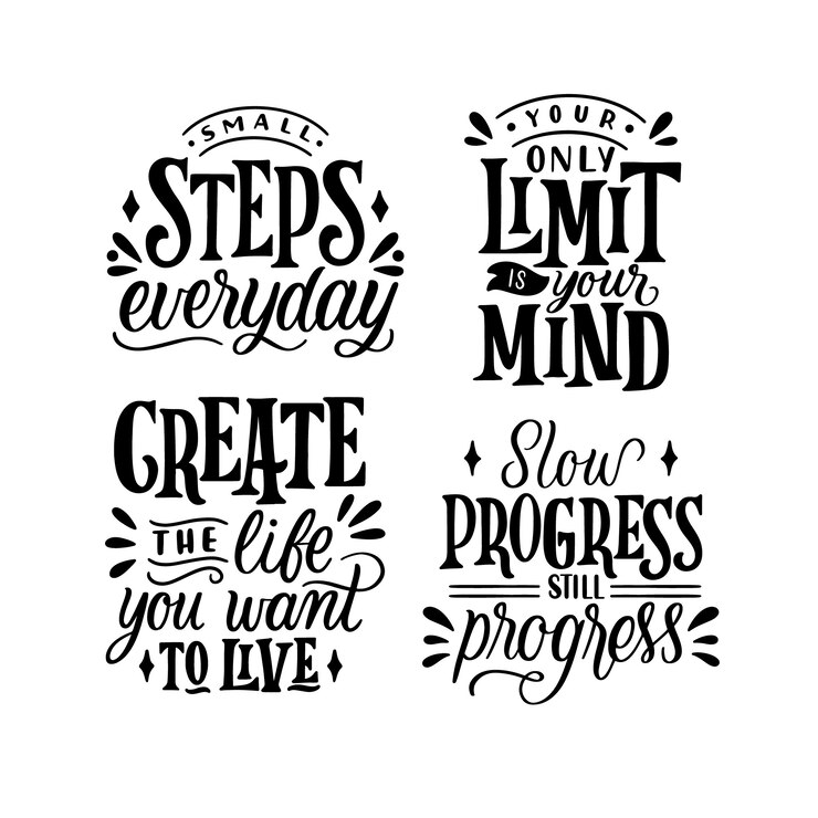Gratis Vector monochroom belettering motiverende citaten stickers collectie
