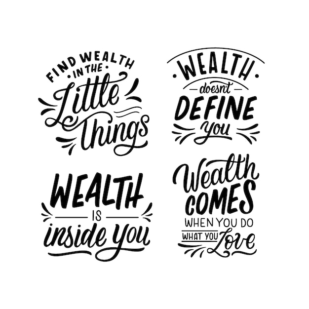 Gratis vector monochroom belettering rijkdom stickers collectie