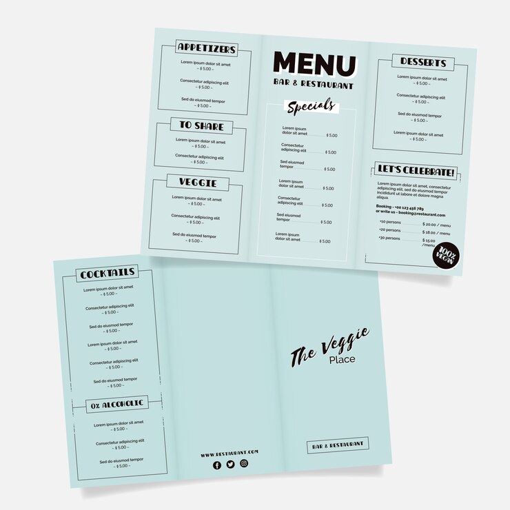 Gratis Vector monochroom blauw gezond voedsel restaurant menu