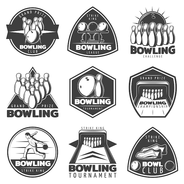 Monochroom bowling labels set