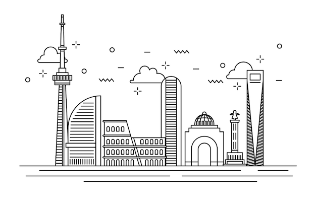 Monochroom overzicht oriëntatiepunten skyline concept