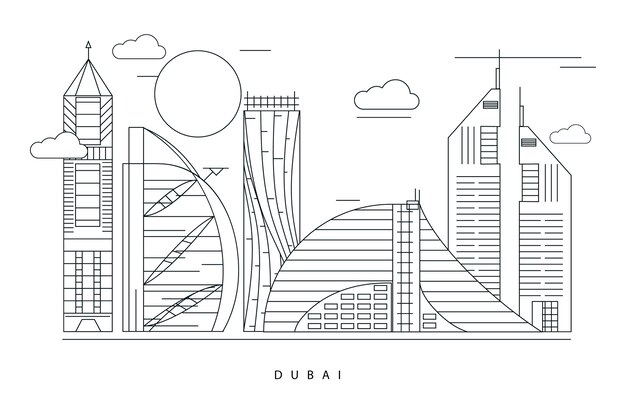 Monochroom overzicht oriëntatiepunten skyline ontwerp