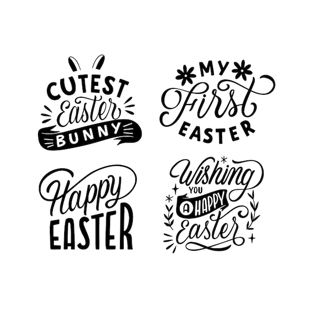 Gratis vector monochroom pasen belettering stickers collectie