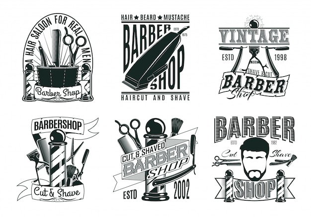 Monochroom Vintage Barber Shop logo's Set