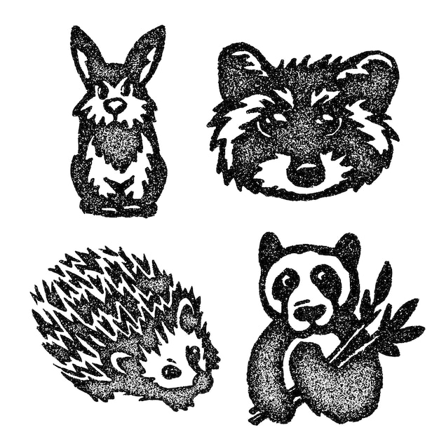 Gratis vector monochroom wilde dieren stickers collectie