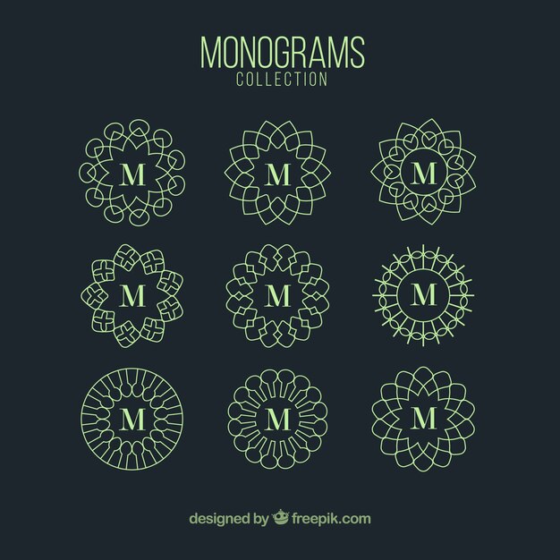 Monogrammen verzameling van groene kleur