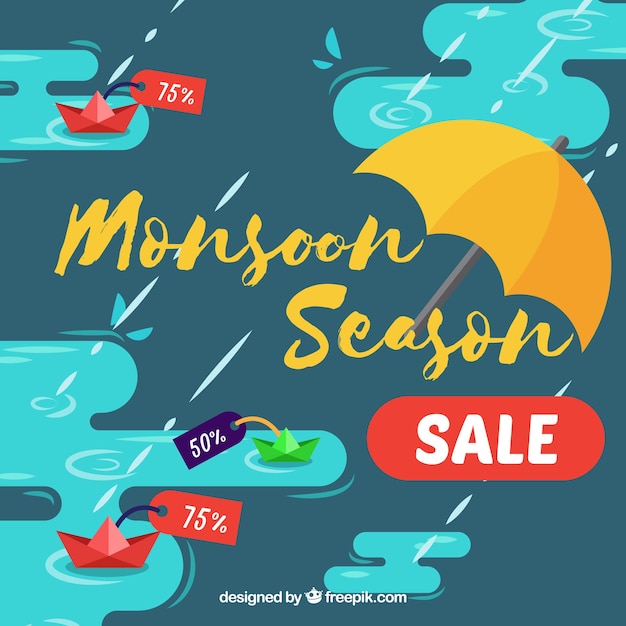 Gratis vector monsoon biedt achtergrond met plasmen en paraplu