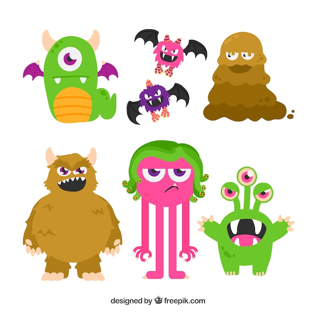 Gratis vector monster tekens van verschillende typen