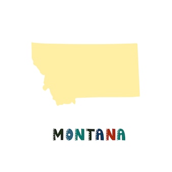 Montana-kaart geïsoleerd. vs collectie. kaart van montana - geel silhouet. doodle stijl belettering op wit