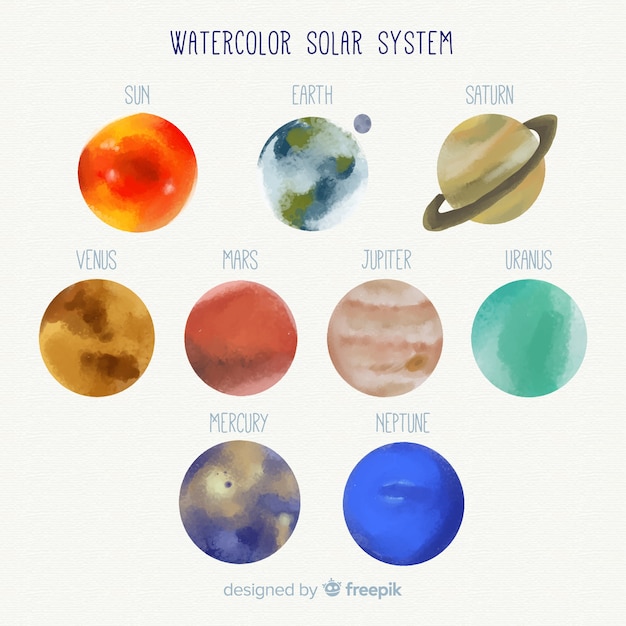 Gratis vector mooi aquarel zonnestelsel