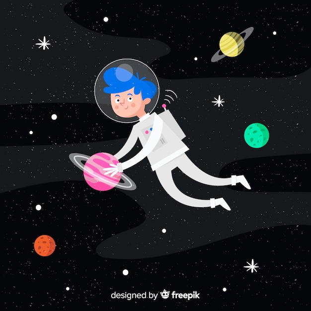 Gratis vector mooi astronautenkarakter met vlak ontwerp