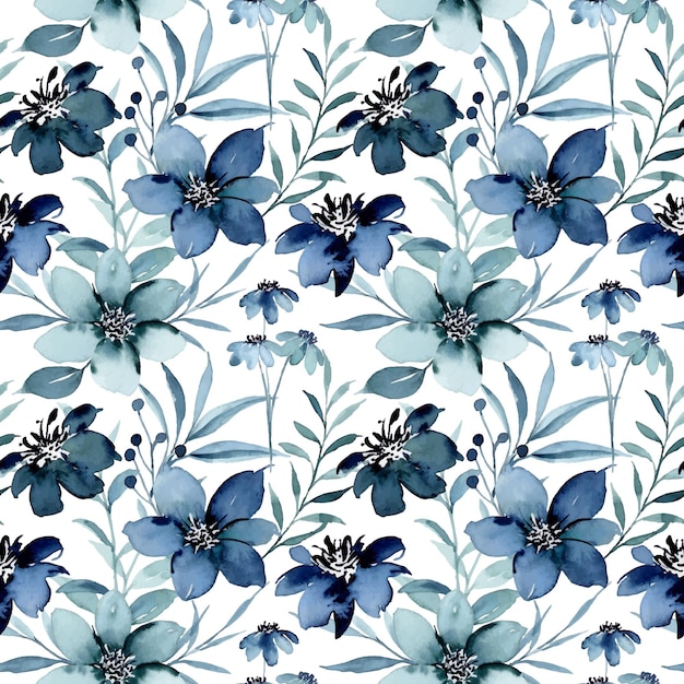 Mooi blauw bloemenwaterverf naadloos patroon
