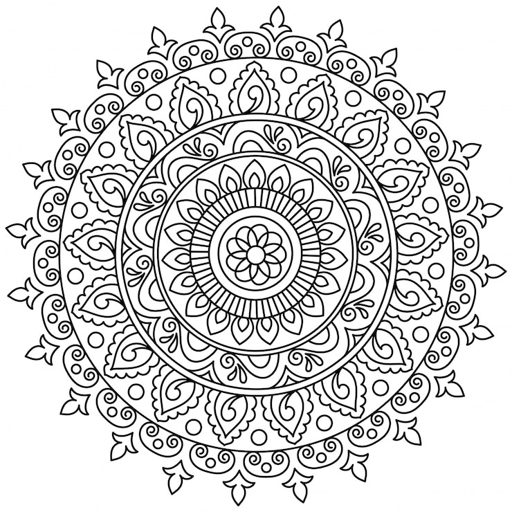 Gratis Vector mooi bloemen mandala ontwerp, creatief decoratief decoratief element in cirkelvorm.