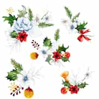 Gratis vector mooi boeket bloemen en kerstversiering