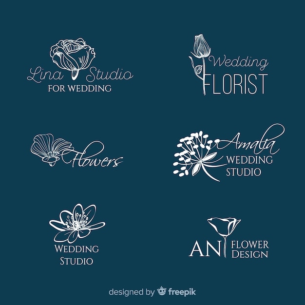 Gratis vector mooi en elegant logo of logo ingesteld voor bruiloft of bloemist