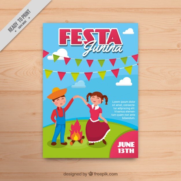 Mooi festa junina flyer met een paar dansen