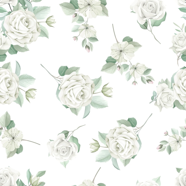 Gratis Vector mooi groen rozen naadloos patroon