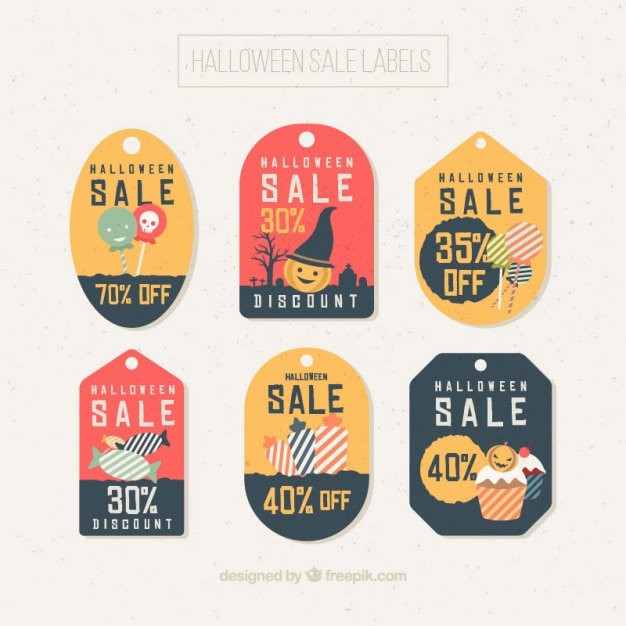 Gratis vector mooi halloween verkoop tags