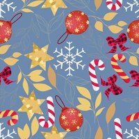 Gratis vector mooi kerst naadloos patroon met bladgoud en kerstornament