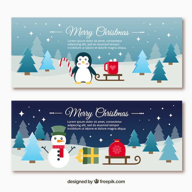 Mooi landschap kerst banners met personages