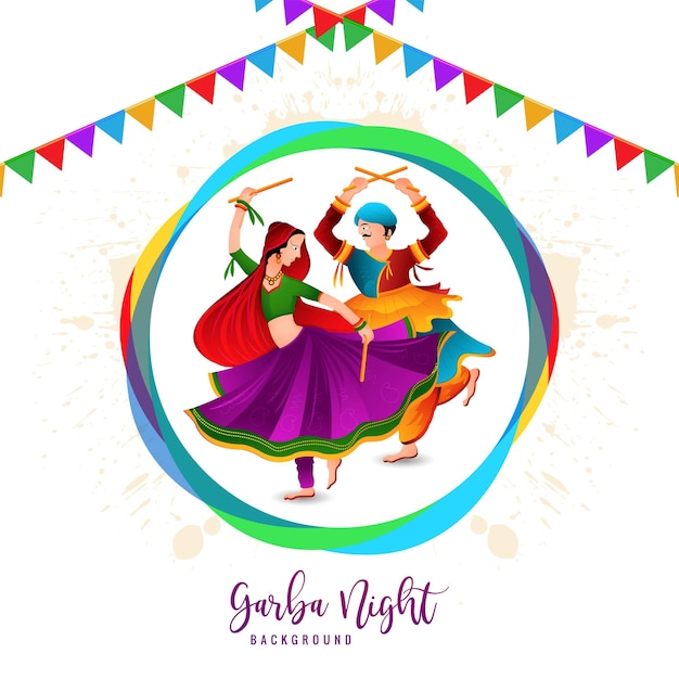 Mooi paar dat dandiya speelt op garba night event vakantiekaart achtergrond