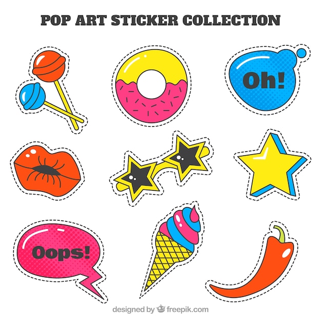 Gratis vector mooi pak met handgetekende stickers