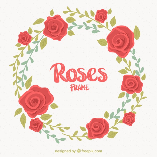 Mooi ronde frame met rode rozen