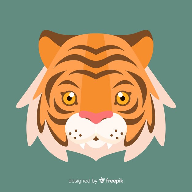 Mooi tijgergezicht met plat ontwerp