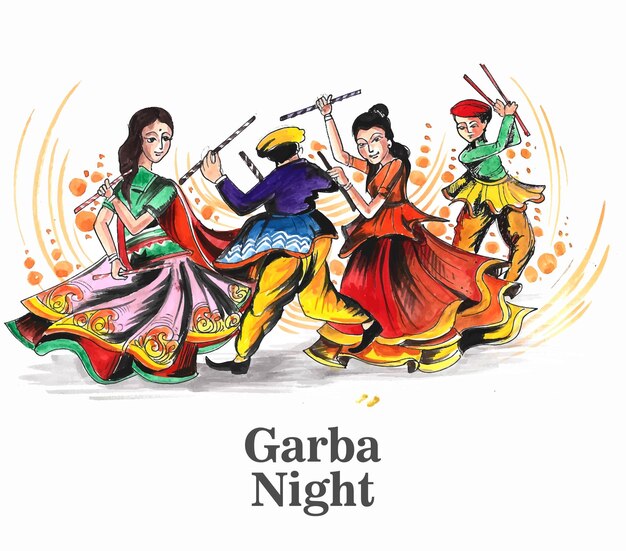 Mooi vier navratri-festival met dansend garba-ontwerp voor mannen en vrouwen