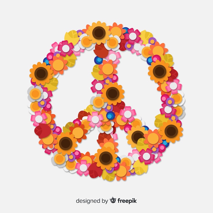 Gratis Vector mooi vredessymbool met bloemenstijl