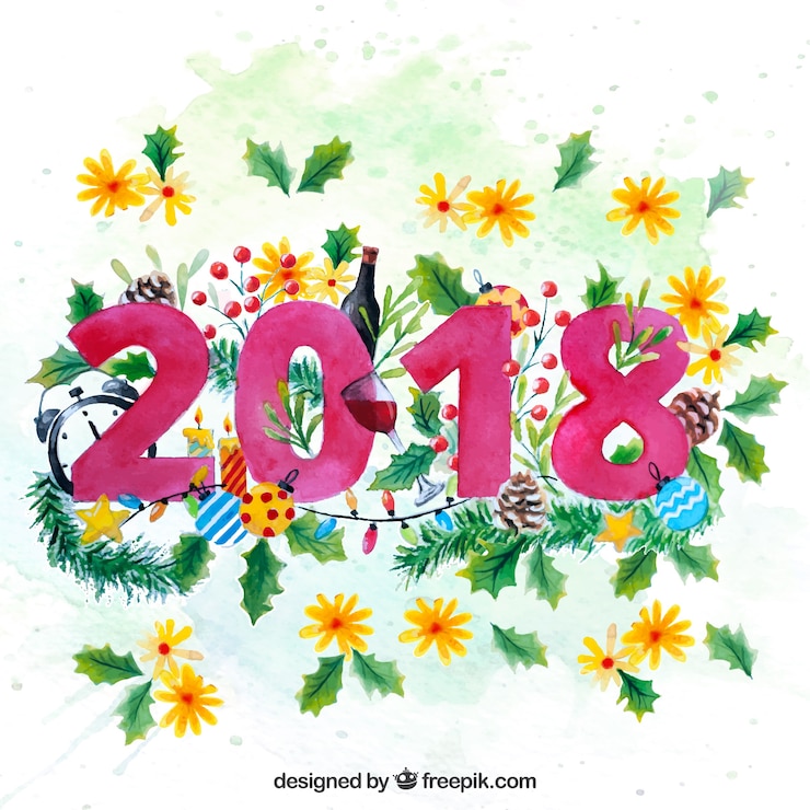 Gratis Vector mooie 2018 achtergrond met waterverf