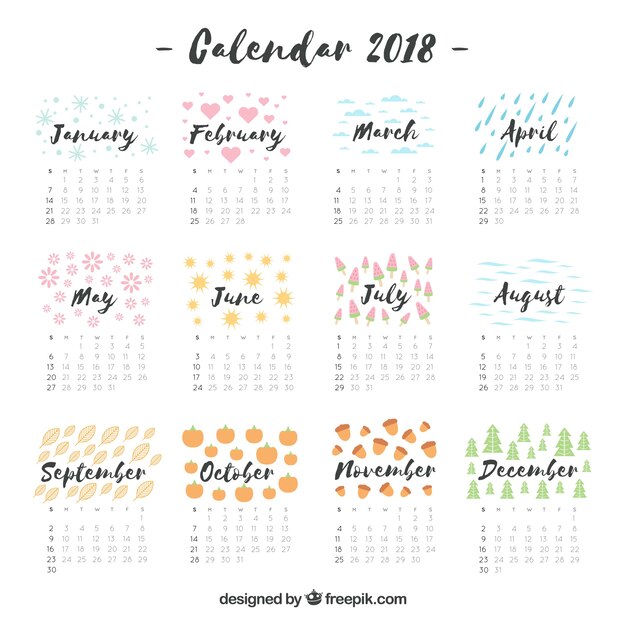 Mooie 2018 kalender met handgetekende elementen